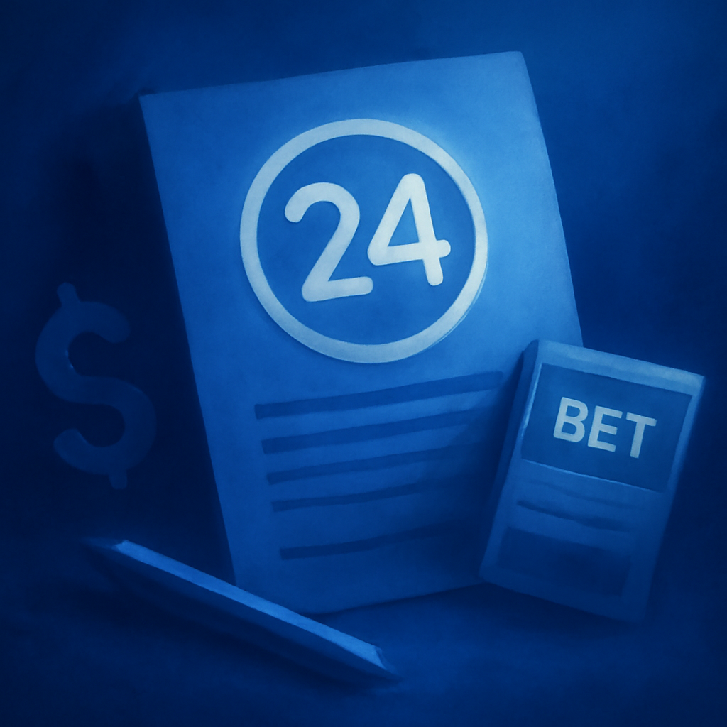 A simple badge design indicating assistance with 24 Betting login issues.