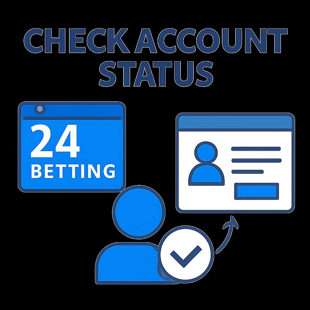 A diagram illustrating the steps to check 24 Betting account status.