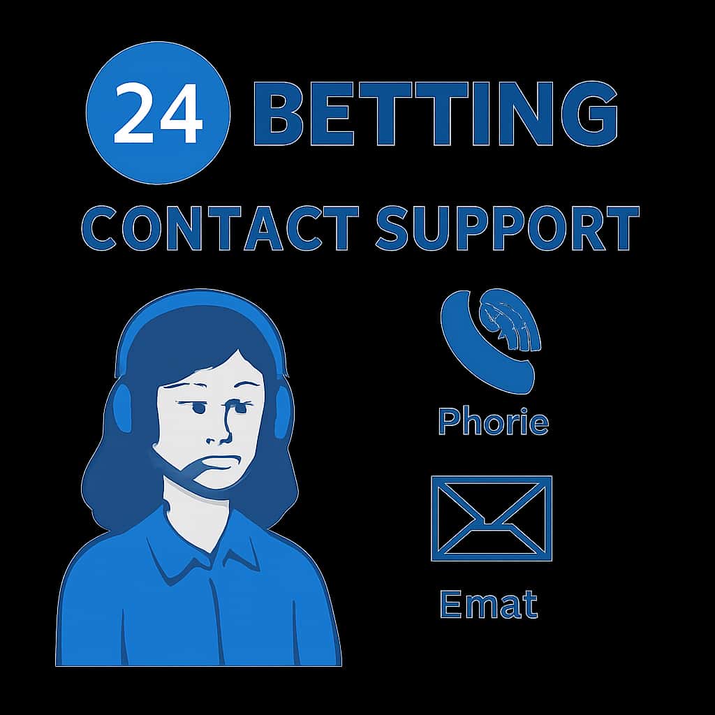 Diagram showing steps to contact 24 Betting support.