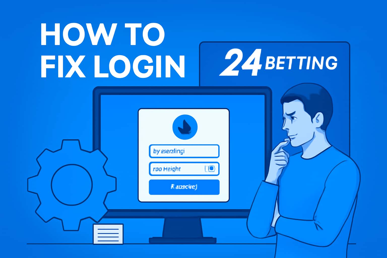 An informative graphic displaying the topic of resolving login issues for 24 Betting.