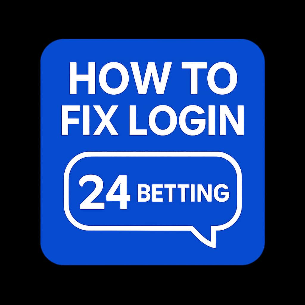 A simple badge design indicating assistance with 24 Betting login issues.