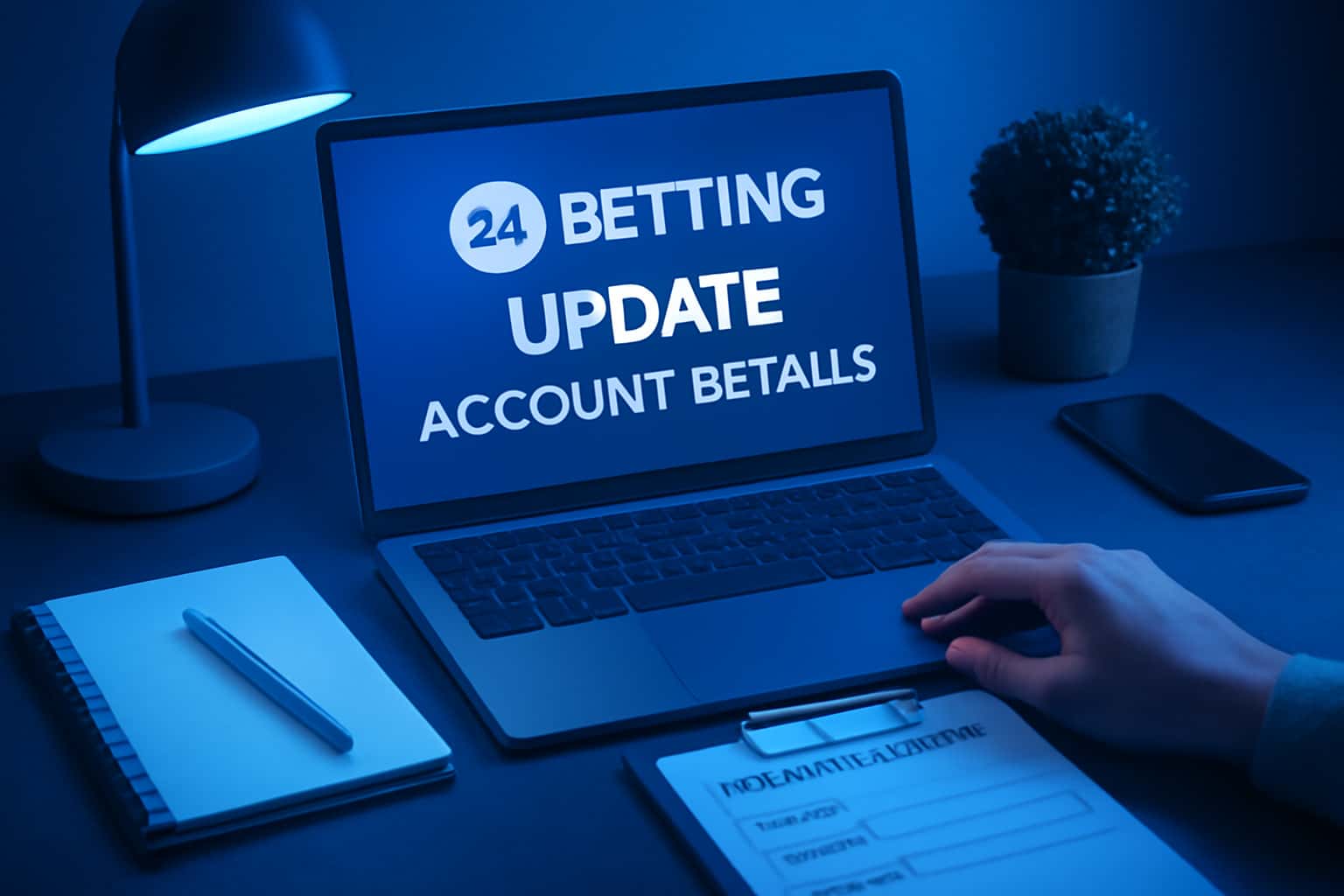 An illustrative guide showing the process of updating account details on the 24 Betting platform.